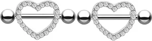 14G Stainless Steel Nipple Rings Glitter CZ Heart Straight Barbell Bars Tongue Ring 16mm(5/8Inch) Body Piercing Jewelry Set