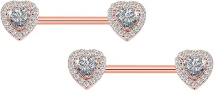 14G Stainless Steel Nipple Rings Glitter CZ Heart Straight Barbell Bars Tongue Ring 16mm(5/8Inch) Body Piercing Jewelry