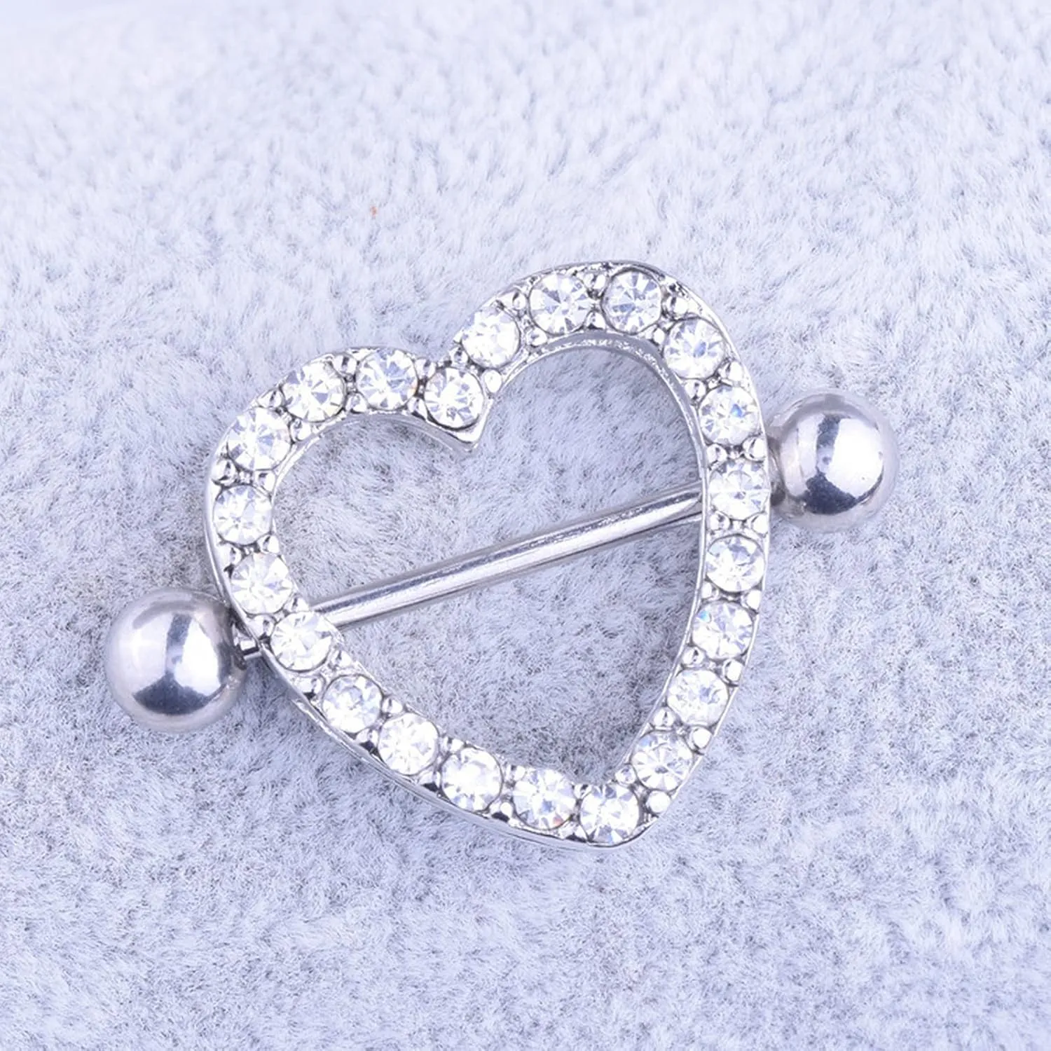 14G Stainless Steel Nipple Rings Glitter CZ Hearts Straight Barbell Bars Tongue Ring 16mm(5/8Inch) Body Piercing Jewelry