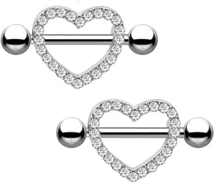 14G Stainless Steel Nipple Rings Glitter CZ Hearts Straight Barbell Bars Tongue Ring 16mm(5/8Inch) Body Piercing Jewelry