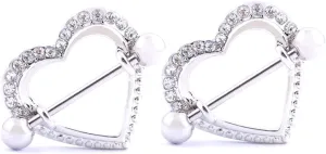 14G Stainless Steel Nipple Rings Glitter CZ Hert Straight Barbell Bars Tongue Ring 16mm(5/8Inch) Body Piercing Jewelry