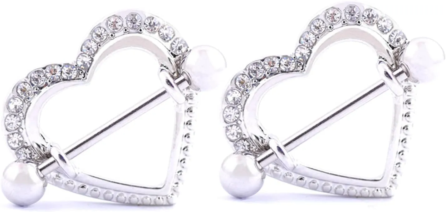 14G Stainless Steel Nipple Rings Glitter CZ Hert Straight Barbell Bars Tongue Ring 16mm(5/8Inch) Body Piercing Jewelry
