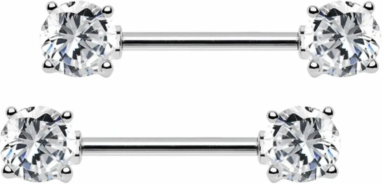 14G Stainless Steel Nipple Rings Glitter CZ Paw Balls Straight Barbell Bars Tongue Ring 16mm(5/8Inch) Body Piercing Jewelry