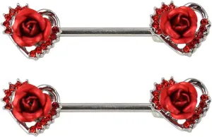 14G Stainless Steel Nipple Rings Glitter CZ Rose Heart Straight Barbell Bars Tongue Ring 16mm(5/8 Inch) Body Piercing Jewelry