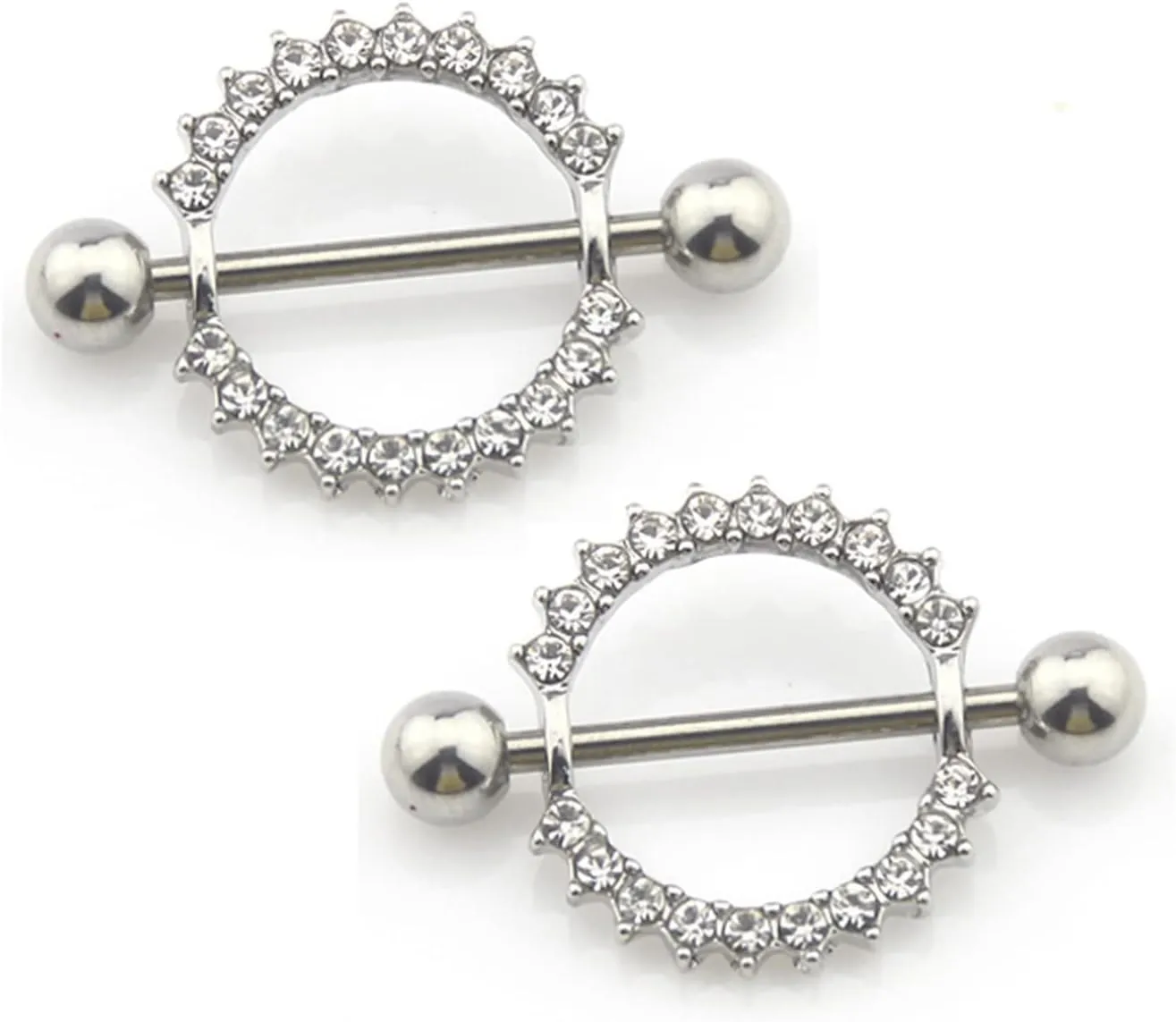 14G Stainless Steel Nipple Rings Glitter CZ Round Flower Straight Barbell Bars Tongue Ring 16mm(5/8Inch) Body Piercing Jewelry