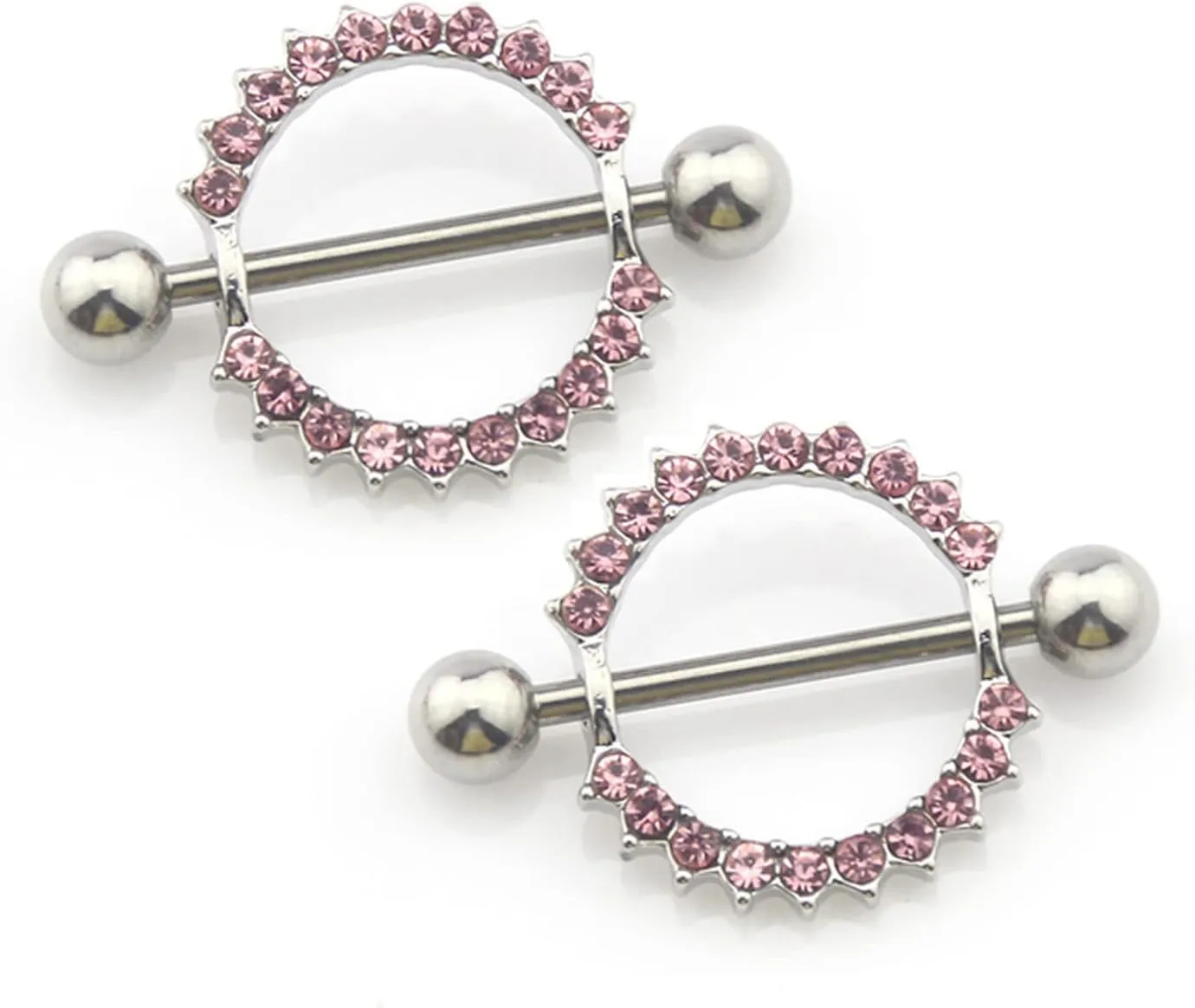 14G Stainless Steel Nipple Rings Glitter CZ Round Flower Straight Barbell Bars Tongue Ring 16mm(5/8Inch) Body Piercing Jewelry