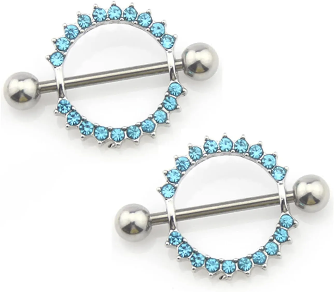 14G Stainless Steel Nipple Rings Glitter CZ Round Flower Straight Barbell Bars Tongue Ring 16mm(5/8Inch) Body Piercing Jewelry