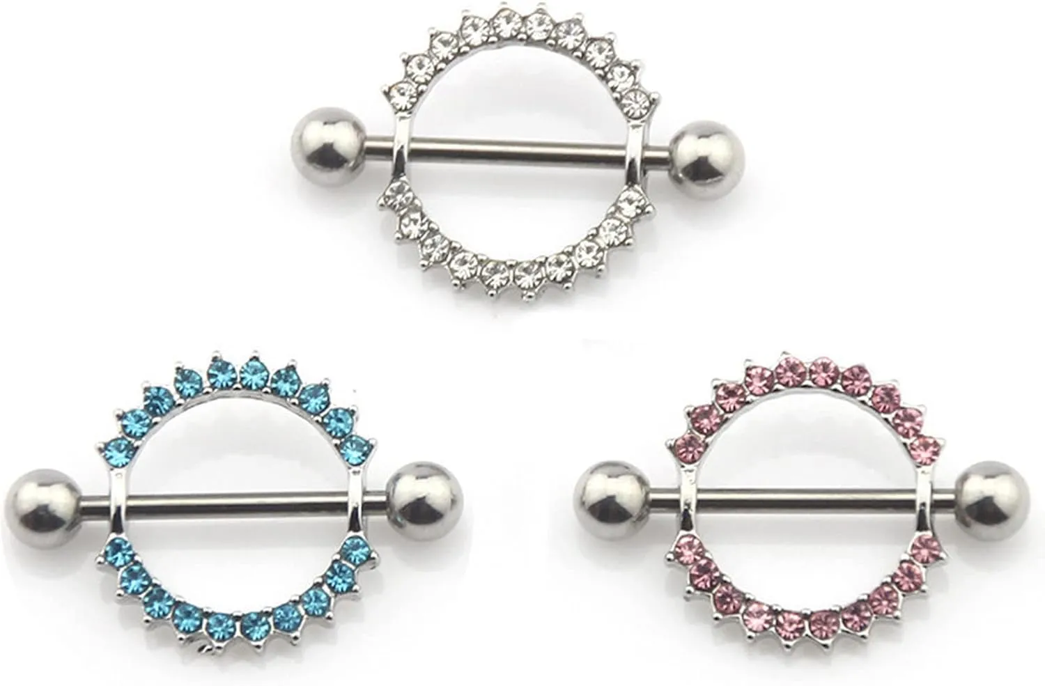 14G Stainless Steel Nipple Rings Glitter CZ Round Flower Straight Barbell Bars Tongue Ring 16mm(5/8Inch) Body Piercing Jewelry