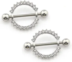 14G Stainless Steel Nipple Rings Glitter CZ Round Flower Straight Barbell Bars Tongue Ring 16mm(5/8Inch) Body Piercing Jewelry