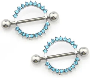 14G Stainless Steel Nipple Rings Glitter CZ Round Flower Straight Barbell Bars Tongue Ring 16mm(5/8Inch) Body Piercing Jewelry