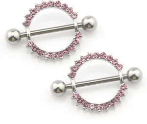 14G Stainless Steel Nipple Rings Glitter CZ Round Flower Straight Barbell Bars Tongue Ring 16mm(5/8Inch) Body Piercing Jewelry