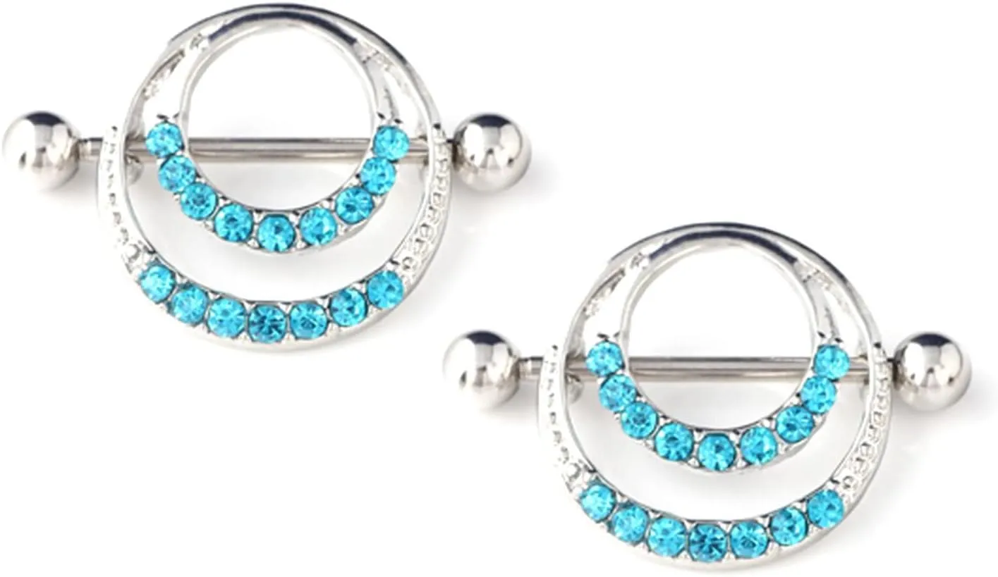 14G Stainless Steel Nipple Rings Glitter CZ Round Straight Barbell Bars Tongue Ring 14mm(9/16Inch) Body Piercing Jewelry