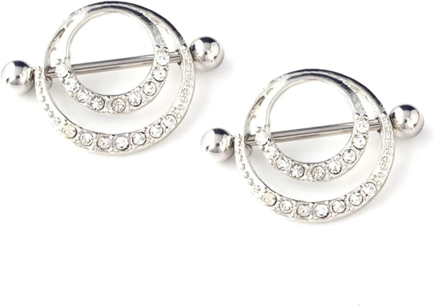 14G Stainless Steel Nipple Rings Glitter CZ Round Straight Barbell Bars Tongue Ring 14mm(9/16Inch) Body Piercing Jewelry