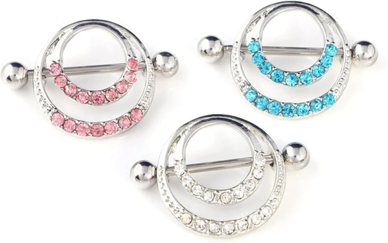 14G Stainless Steel Nipple Rings Glitter CZ Round Straight Barbell Bars Tongue Ring 14mm(9/16Inch) Body Piercing Jewelry