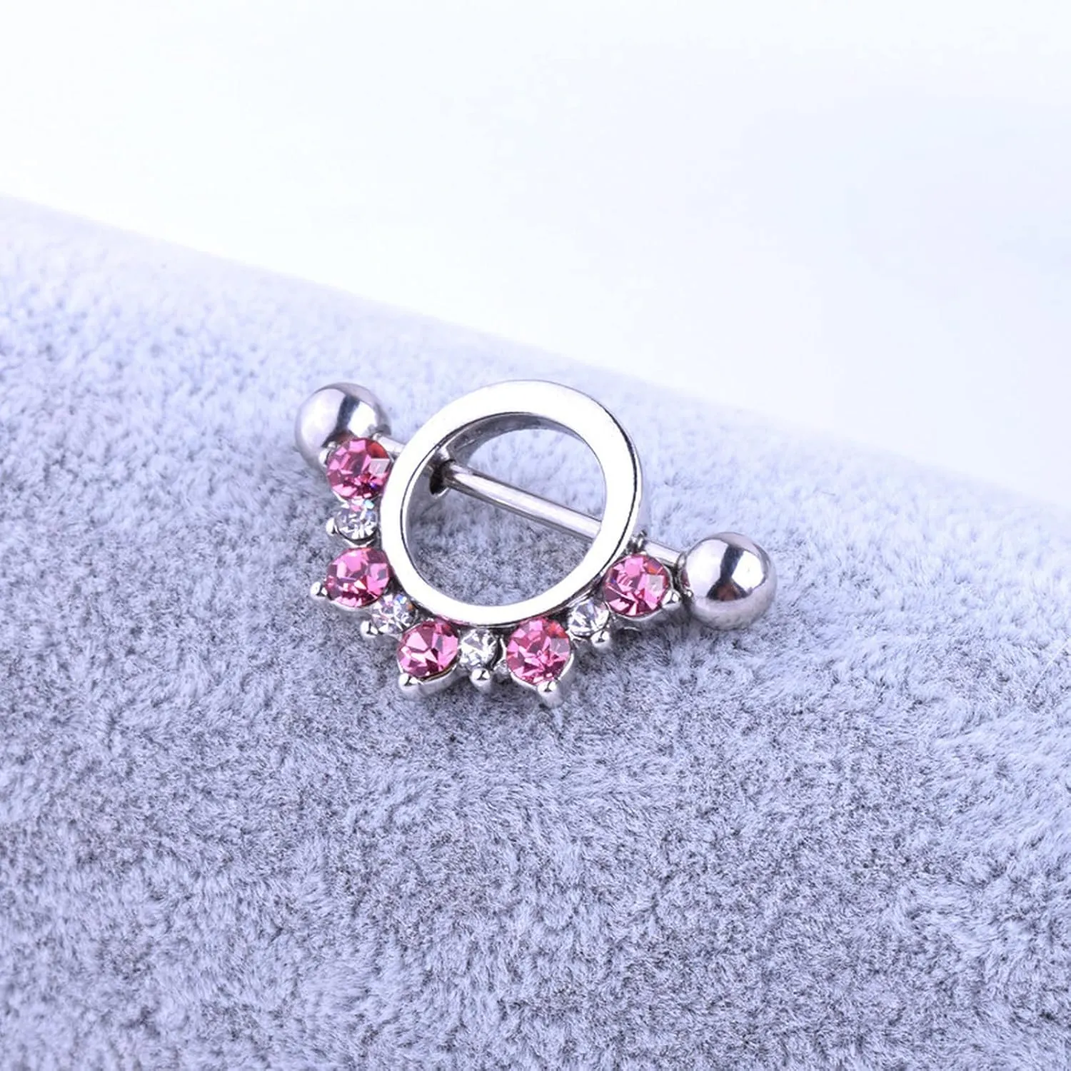 14G Stainless Steel Nipple Rings Glitter CZ Round Straight Barbell Bars Tongue Ring 16mm(5/8Inch) Body Piercing Jewelry