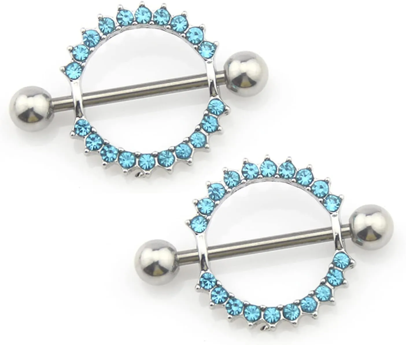 14G Stainless Steel Nipple Rings Glitter CZ Silver Round Straight Barbell Bars Tongue Ring 14mm(9/16Inch) Body Piercing Jewelry