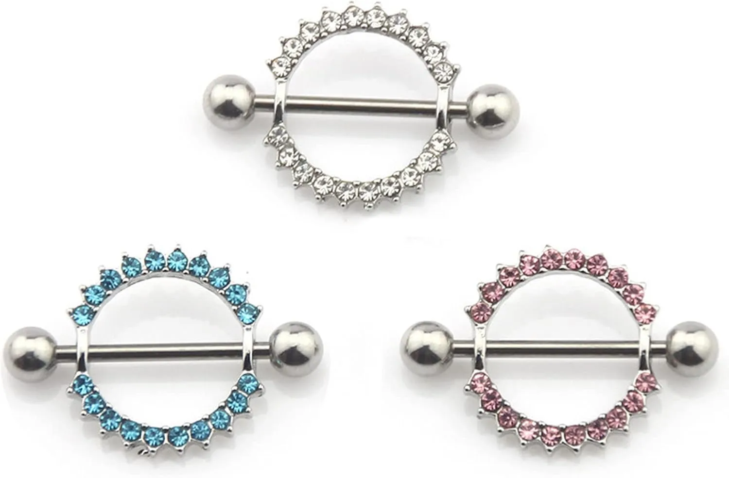 14G Stainless Steel Nipple Rings Glitter CZ Silver Round Straight Barbell Bars Tongue Ring 14mm(9/16Inch) Body Piercing Jewelry