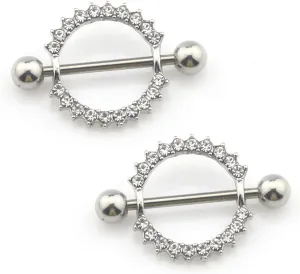 14G Stainless Steel Nipple Rings Glitter CZ Silver Round Straight Barbell Bars Tongue Ring 14mm(9/16Inch) Body Piercing Jewelry