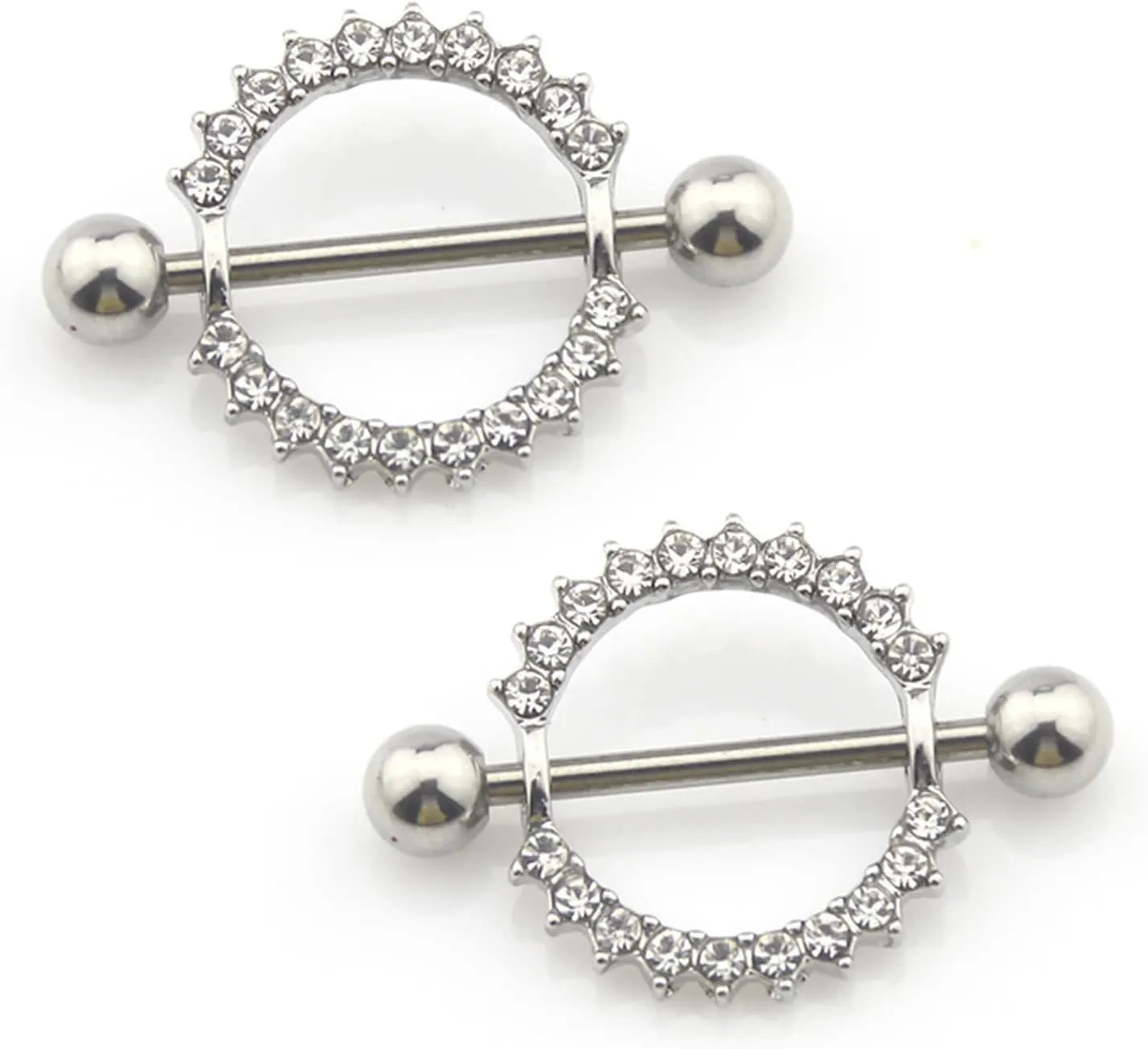 14G Stainless Steel Nipple Rings Glitter CZ Silver Round Straight Barbell Bars Tongue Ring 14mm(9/16Inch) Body Piercing Jewelry