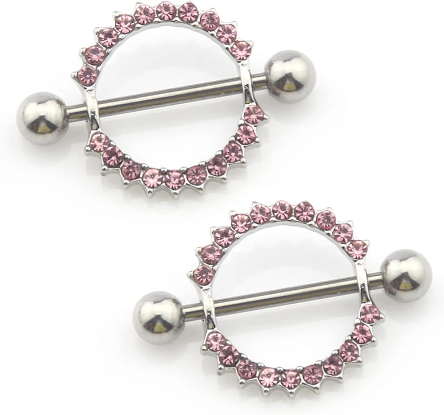 14G Stainless Steel Nipple Rings Glitter CZ Silver Round Straight Barbell Bars Tongue Ring 14mm(9/16Inch) Body Piercing Jewelry