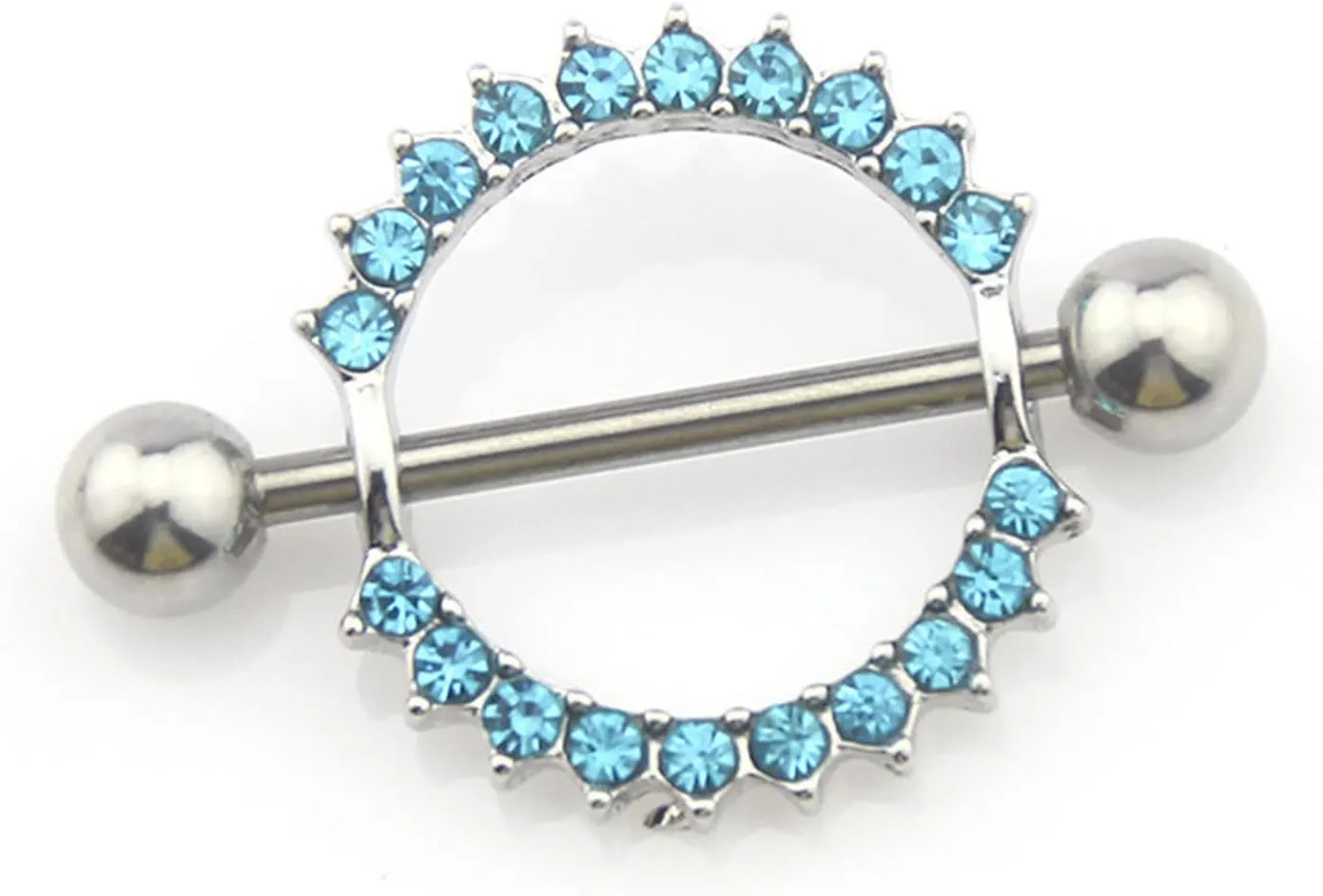 14G Stainless Steel Nipple Rings Glitter CZ Silver Round Straight Barbell Bars Tongue Ring 14mm(9/16Inch) Body Piercing Jewelry