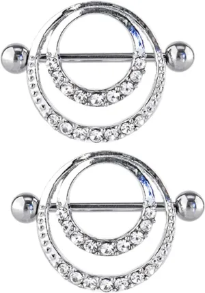 14G Stainless Steel Nipple Rings Glitter CZ Silver Round Straight Barbell Bars Tongue Ring 16mm(5/8Inch) Body Piercing Jewelry