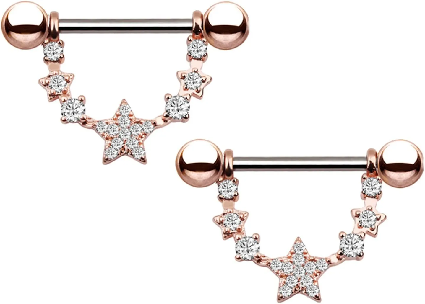 14G Stainless Steel Nipple Rings Glitter CZ Star Straight Barbell Bars Tongue Ring 16mm(5/8Inch) Body Piercing Jewelry