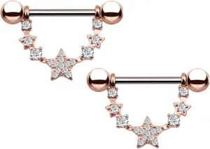 14G Stainless Steel Nipple Rings Glitter CZ Star Straight Barbell Bars Tongue Ring 16mm(5/8Inch) Body Piercing Jewelry