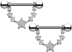 14G Stainless Steel Nipple Rings Glitter CZ Star Straight Barbell Bars Tongue Ring 16mm(5/8Inch) Body Piercing Jewelry