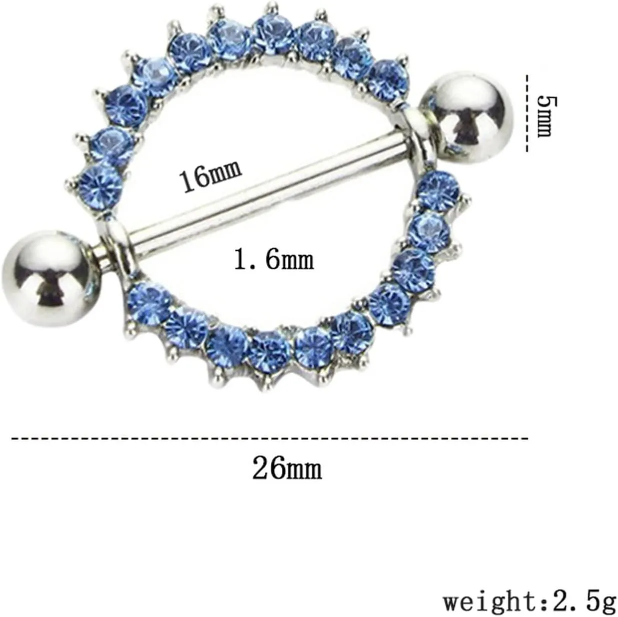 14G Stainless Steel Nipple Rings Glitter CZ Sun Straight Barbell Bars Tongue Ring 16mm(5/8Inch) Body Piercing Jewelry
