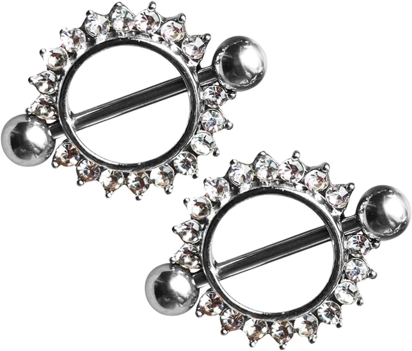 14G Stainless Steel Nipple Rings Glitter CZ Sun Straight Barbell Bars Tongue Ring 16mm(5/8Inch) Body Piercing Jewelry