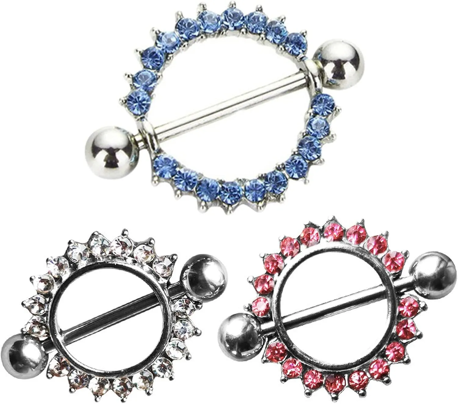 14G Stainless Steel Nipple Rings Glitter CZ Sun Straight Barbell Bars Tongue Ring 16mm(5/8Inch) Body Piercing Jewelry