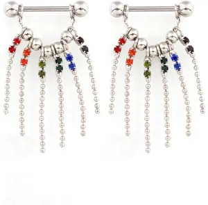 14G Stainless Steel Nipple Rings Glitter CZ Tassels Paw Straight Barbell Bars Tongue Ring 16mm(5/8Inch) Body Piercing Jewelry