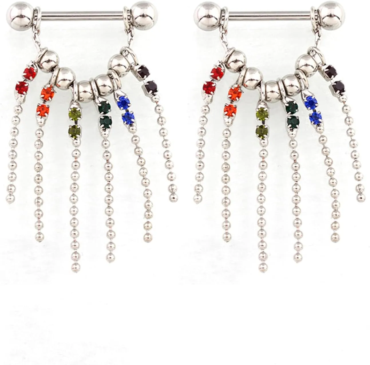 14G Stainless Steel Nipple Rings Glitter CZ Tassels Paw Straight Barbell Bars Tongue Ring 16mm(5/8Inch) Body Piercing Jewelry