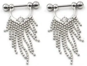 14G Stainless Steel Nipple Rings Glitter CZ Tassels Straight Barbell Bars Tongue Ring 16mm(5/8Inch) Body Piercing Jewelry