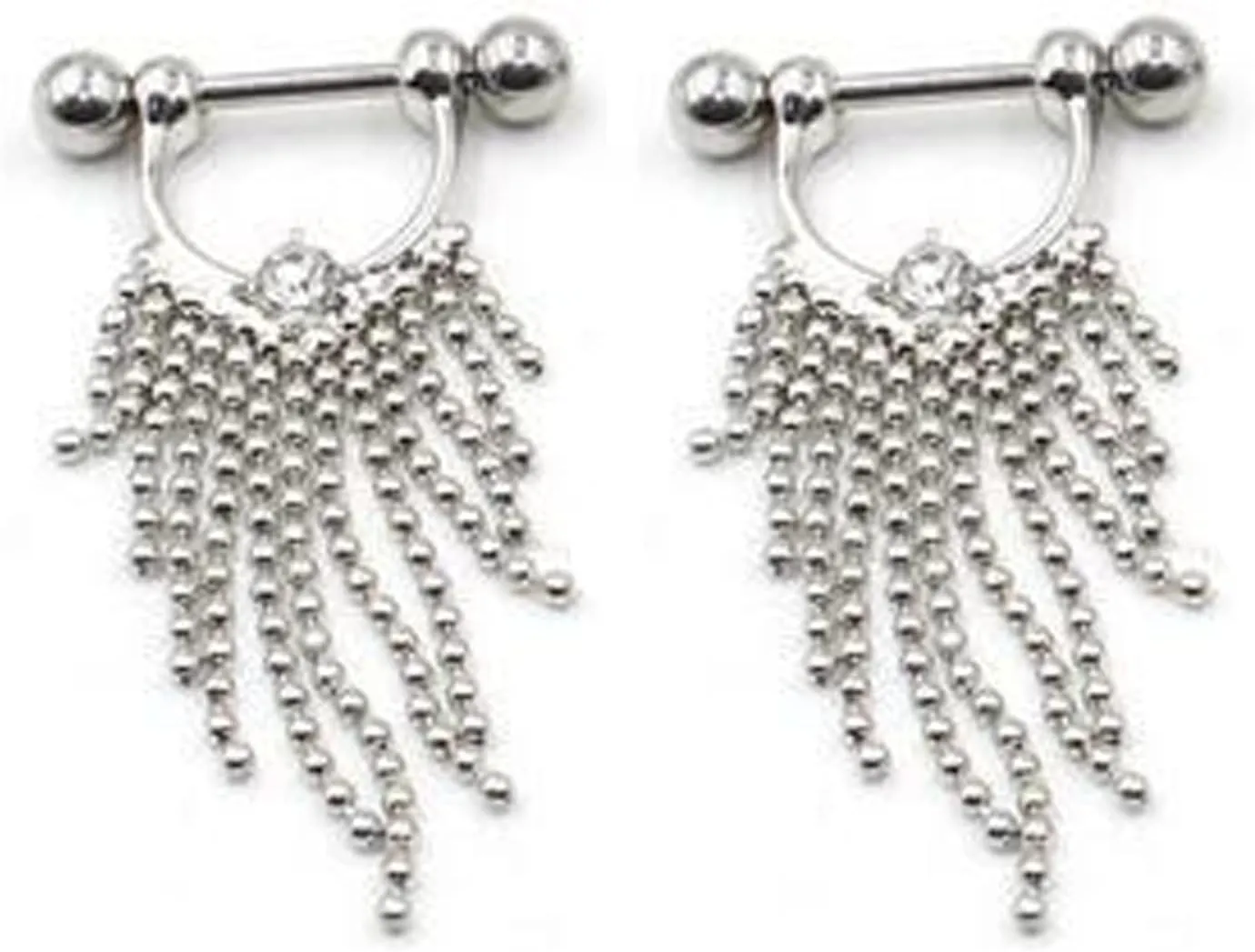14G Stainless Steel Nipple Rings Glitter CZ Tassels Straight Barbell Bars Tongue Ring 16mm(5/8Inch) Body Piercing Jewelry