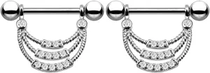 14G Stainless Steel Nipple Rings Glitter CZ U-Shape Chain Straight Barbell Bars Tongue Ring 16mm(5/8Inch) Body Piercing Jewelry