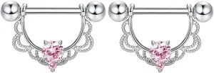 14G Stainless Steel Nipple Rings Glitter CZ U-Shape Flower Straight Barbell Bars Tongue Ring 16mm(5/8Inch) Body Piercing Jewelry