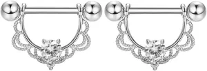 14G Stainless Steel Nipple Rings Glitter CZ U-Shape Flower Straight Barbell Bars Tongue Ring 16mm(5/8Inch) Body Piercing Jewelry