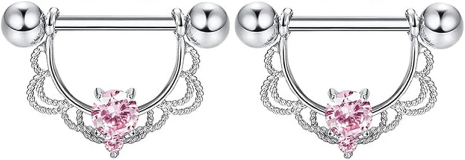 14G Stainless Steel Nipple Rings Glitter CZ U-Shape Flower Straight Barbell Bars Tongue Ring 16mm(5/8Inch) Body Piercing Jewelry