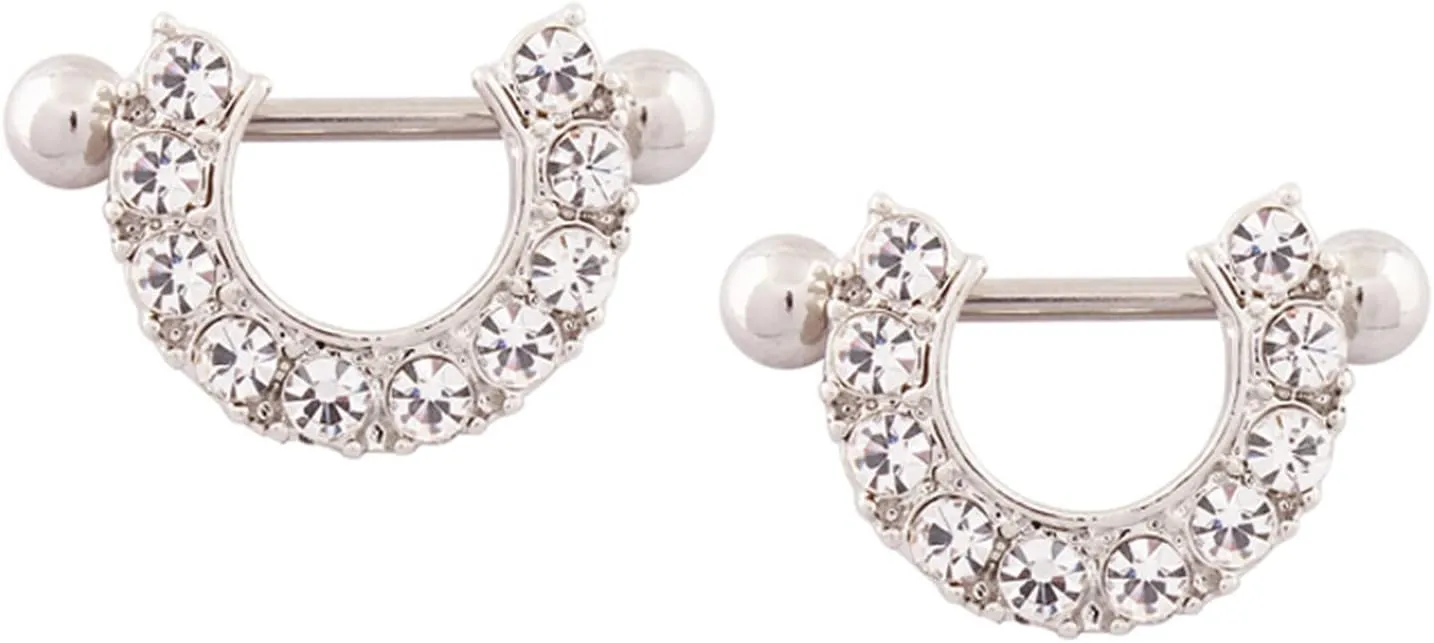 14G Stainless Steel Nipple Rings Glitter CZ U-Shape Straight Barbell Bars Tongue Ring 16mm(5/8Inch) Body Piercing Jewelry