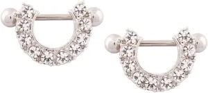 14G Stainless Steel Nipple Rings Glitter CZ U-Shape Straight Barbell Bars Tongue Ring 16mm(5/8Inch) Body Piercing Jewelry