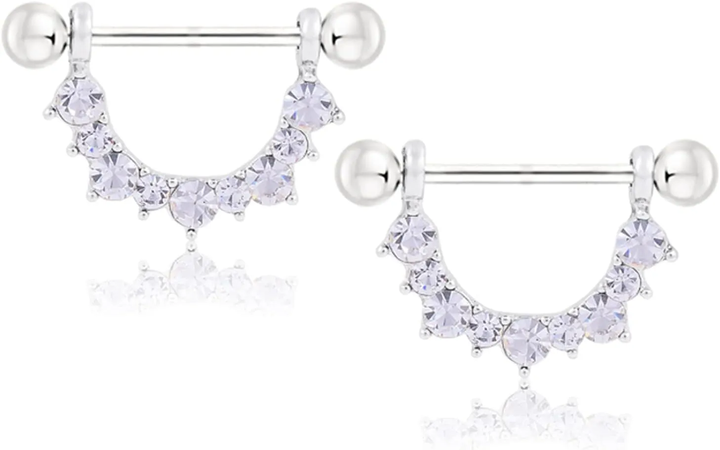 14G Stainless Steel Nipple Rings Glitter CZ U-Shape Straight Barbell Bars Tongue Ring 16mm(5/8Inch) Body Piercing Jewelry