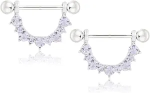 14G Stainless Steel Nipple Rings Glitter CZ U-Shape Straight Barbell Bars Tongue Ring 16mm(5/8Inch) Body Piercing Jewelry