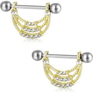 14G Stainless Steel Nipple Rings Glitter CZ U Straight Barbell Bars Tongue Ring 16mm(5/8Inch) Body Piercing Jewelry