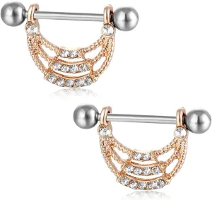 14G Stainless Steel Nipple Rings Glitter CZ U Straight Barbell Bars Tongue Ring 16mm(5/8Inch) Body Piercing Jewelry