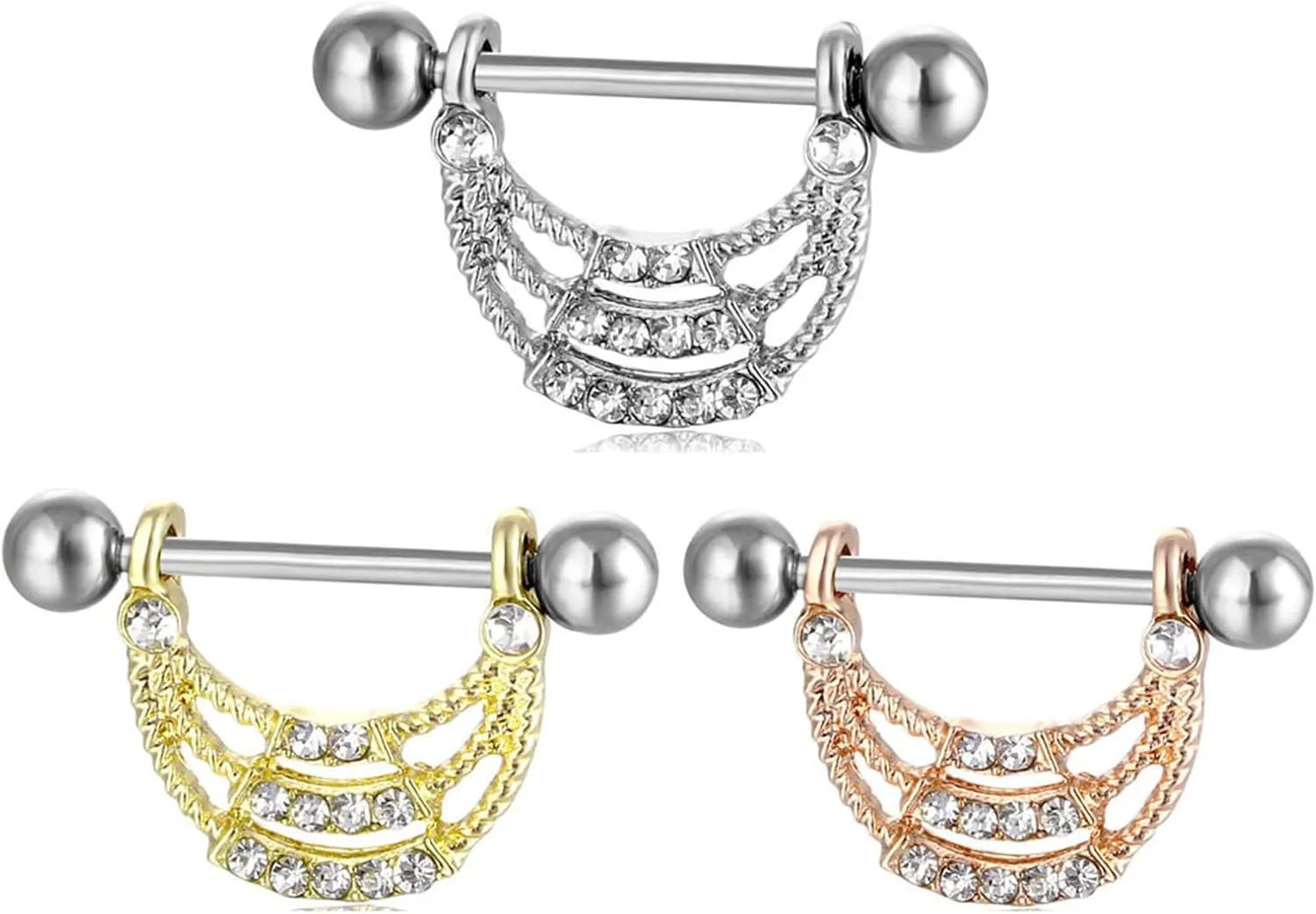 14G Stainless Steel Nipple Rings Glitter CZ U Straight Barbell Bars Tongue Ring 16mm(5/8Inch) Body Piercing Jewelry