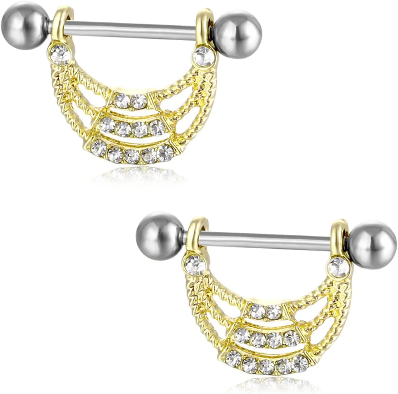 14G Stainless Steel Nipple Rings Glitter CZ U Straight Barbell Bars Tongue Ring 16mm(5/8Inch) Body Piercing Jewelry