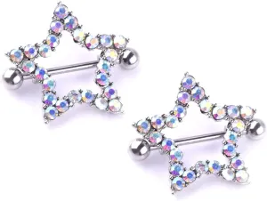 14G Stainless Steel Nipple Rings Glitter Star Straight Barbell Bars Tongue Ring 16mm(5/8Inch) Body Piercing Jewelry
