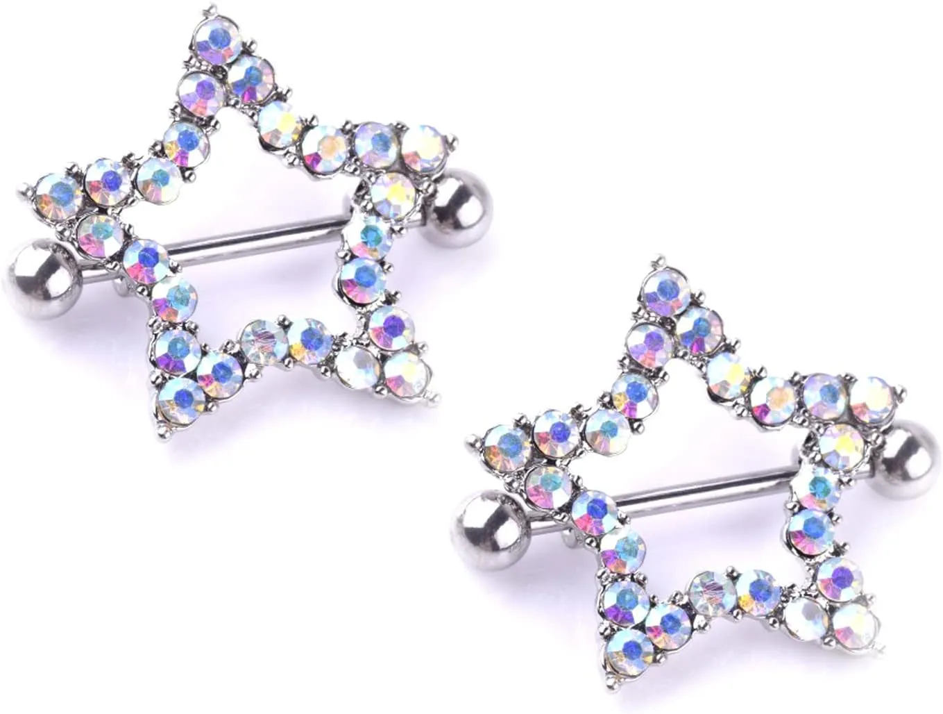 14G Stainless Steel Nipple Rings Glitter Star Straight Barbell Bars Tongue Ring 16mm(5/8Inch) Body Piercing Jewelry